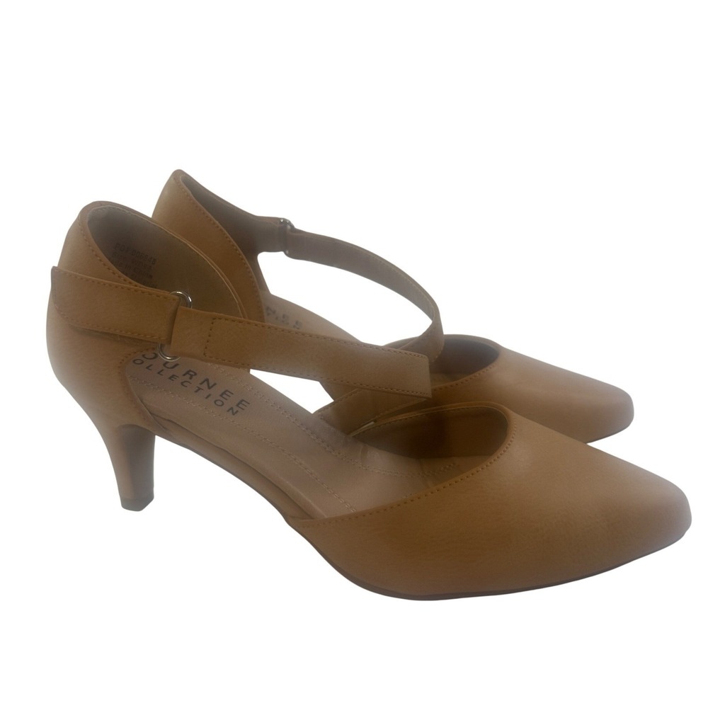 Journee Collection‎ Womens 9.5W Tillis Tan Faux Leather Crisscross Strap Heels